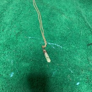 Vintage Chinese  Jade  Green Pendant silver Necklace 10”